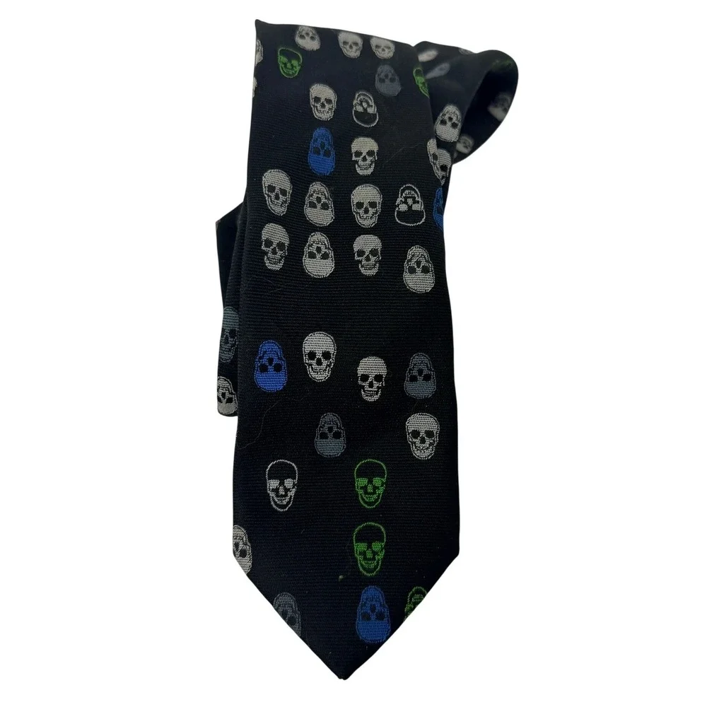 Kids Black Skull Pattern Necktie Blue Green White Skulls Goth Punk Formal Tie